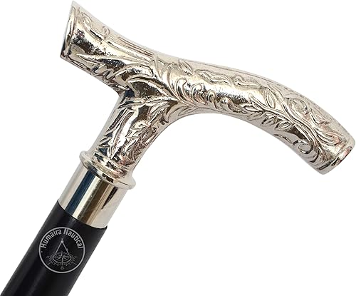 Miniatura 4 de Humaira Nautical Bastón de madera antiguo Derby Bastón de madera de latón plateado con mango en forma de T