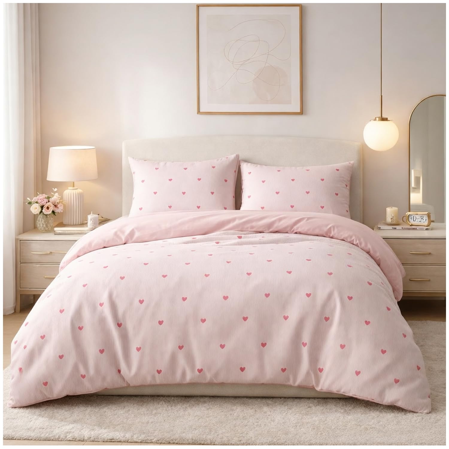 GC GAVENO CAVAILIA Hearts Pattern King Duvet Cover Set - Pink