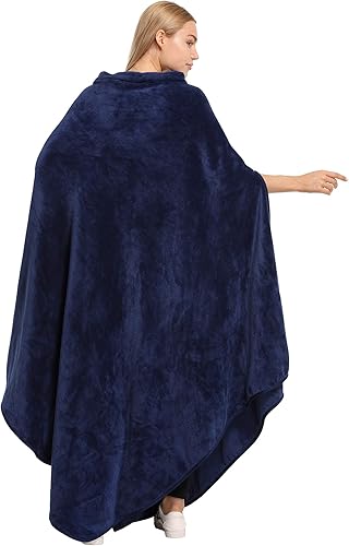Miniatura 8 de Catalonia Manta de forro polar Poncho para adultos, mujeres y hombres, manta de viaje con bolsillo, cálida, suave, acogedora, cómoda, regalo cómodo,