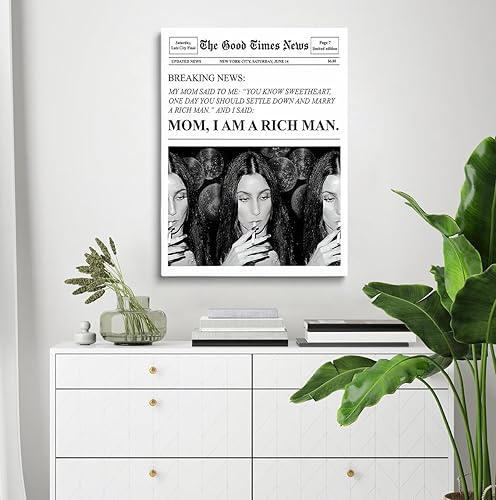 Miniatura 5 de Póster retro con texto en inglés "Mom I Am A Rich Man Cher", póster retro para bar, arte de pared feminista, portada de revista, arte estético para