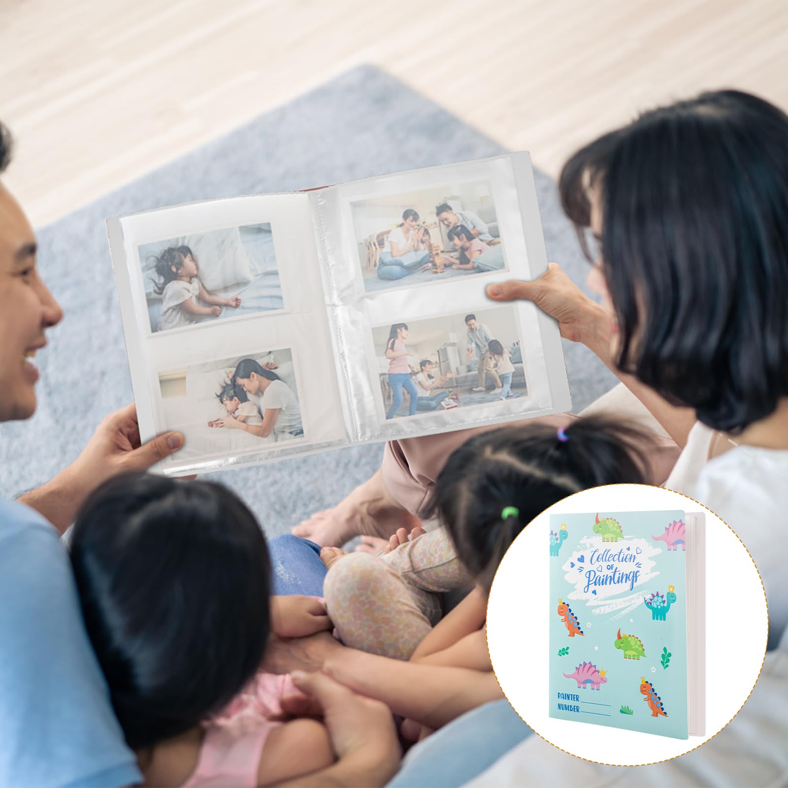 Motivo Dinosauro Cartella con Buste, Disegni per Bambini Pittura Portfolio Disegni con Copertina Cartella Portfolio con 40 Tasche Raccoglitore per Collezionare Dipinti