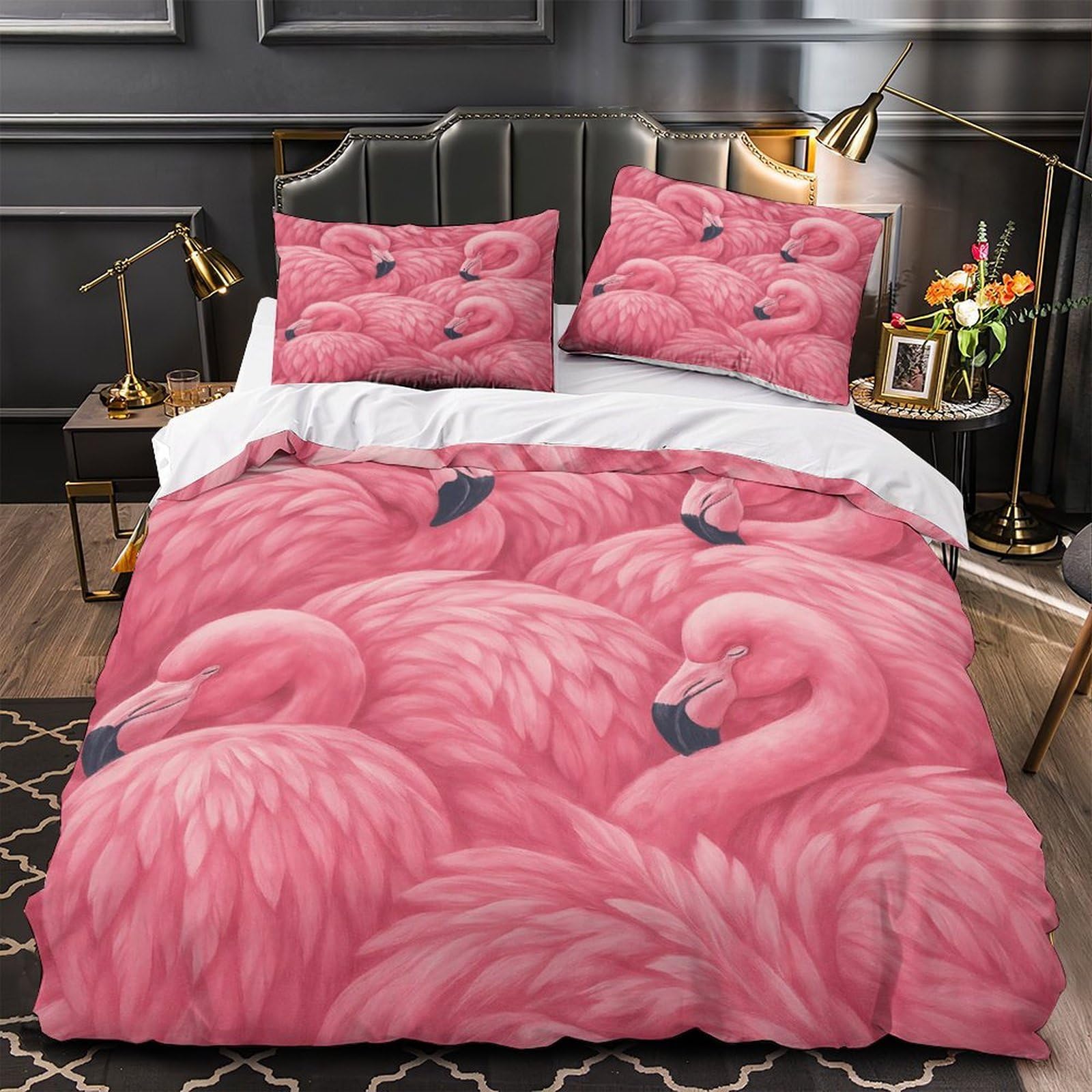 Housse de couette flamants roses 3D 140x200 parure lit simple microfibre