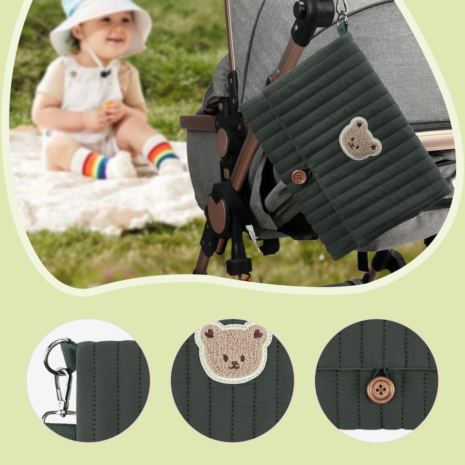 Borsa Organizer Pieghevole per Pannolini in Tessuto, Borsa da Viaggio Multifunzionale per Pannolini per Campeggio, Verde
