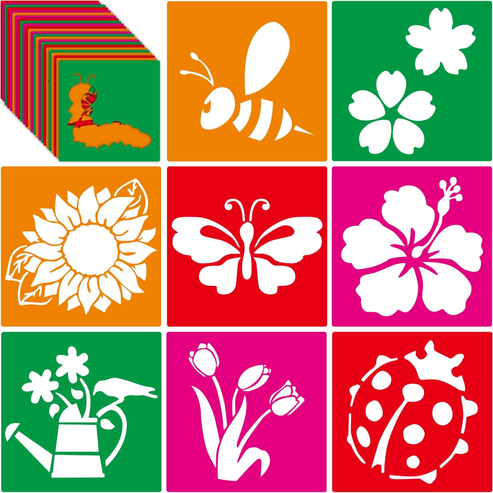24 Pieces Spring Stencils for Kids 8 Inches Summer Drawing Chalk Stencils Large Washable Garden Flower Butterfly Themed Primary Shape Template for Kids Toddlers Preschooler