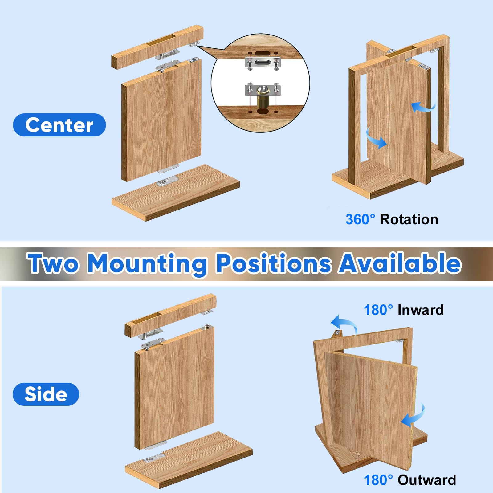 2 bisagras de puerta oculta de acero inoxidable, bisagras pivotantes, bisagra de estantería de puerta oculta, bisagra de puerta oscilante de rotación de 360° para puerta secreta, estantería (560