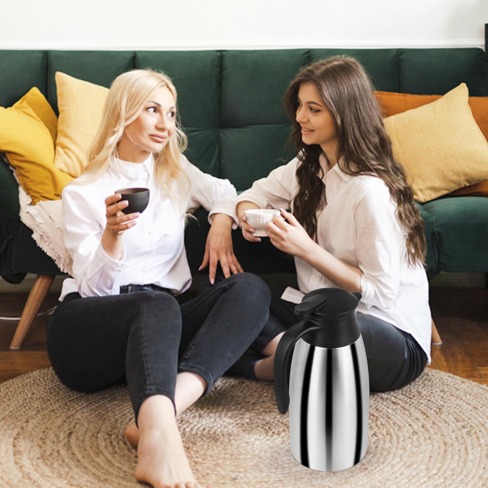 2 Litri Thermos, Termos Caffè In Acciaio Inox, Caraffa Termica Sottovuoto Isolato, Caffettiera Termica A Doppia Parete, 24 Ore, Isolamento Termico per Caffè, Tè, Acqua, Bevande, Caldaia