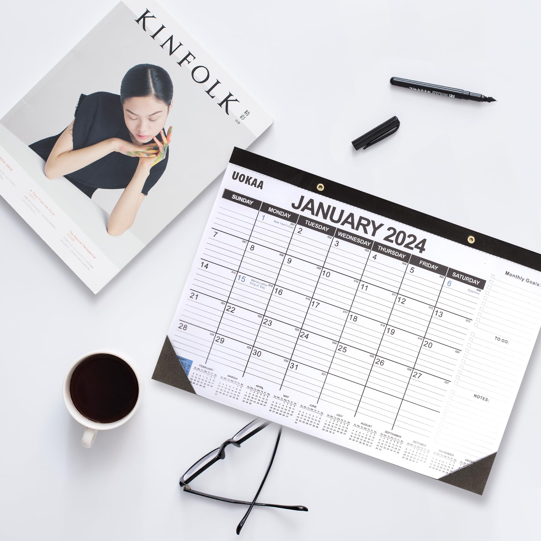Calendario académico grande de escritorio 2024-2025, almohadilla de escritorio de 24 meses, 17 x 12 pulgadas, enero de 2024 a diciembre de 2025, calendario de pared de escritorio con grandes
