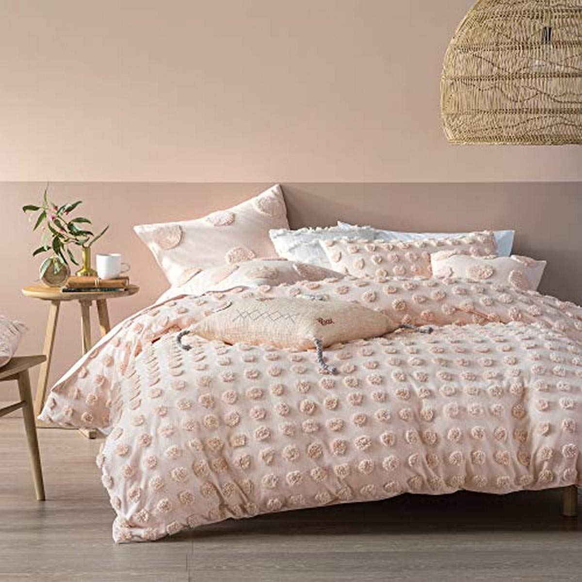 Linen House Haze Tufted Polka Dot 100% Cotton Duvet Cover SetDoublePink from B&Q