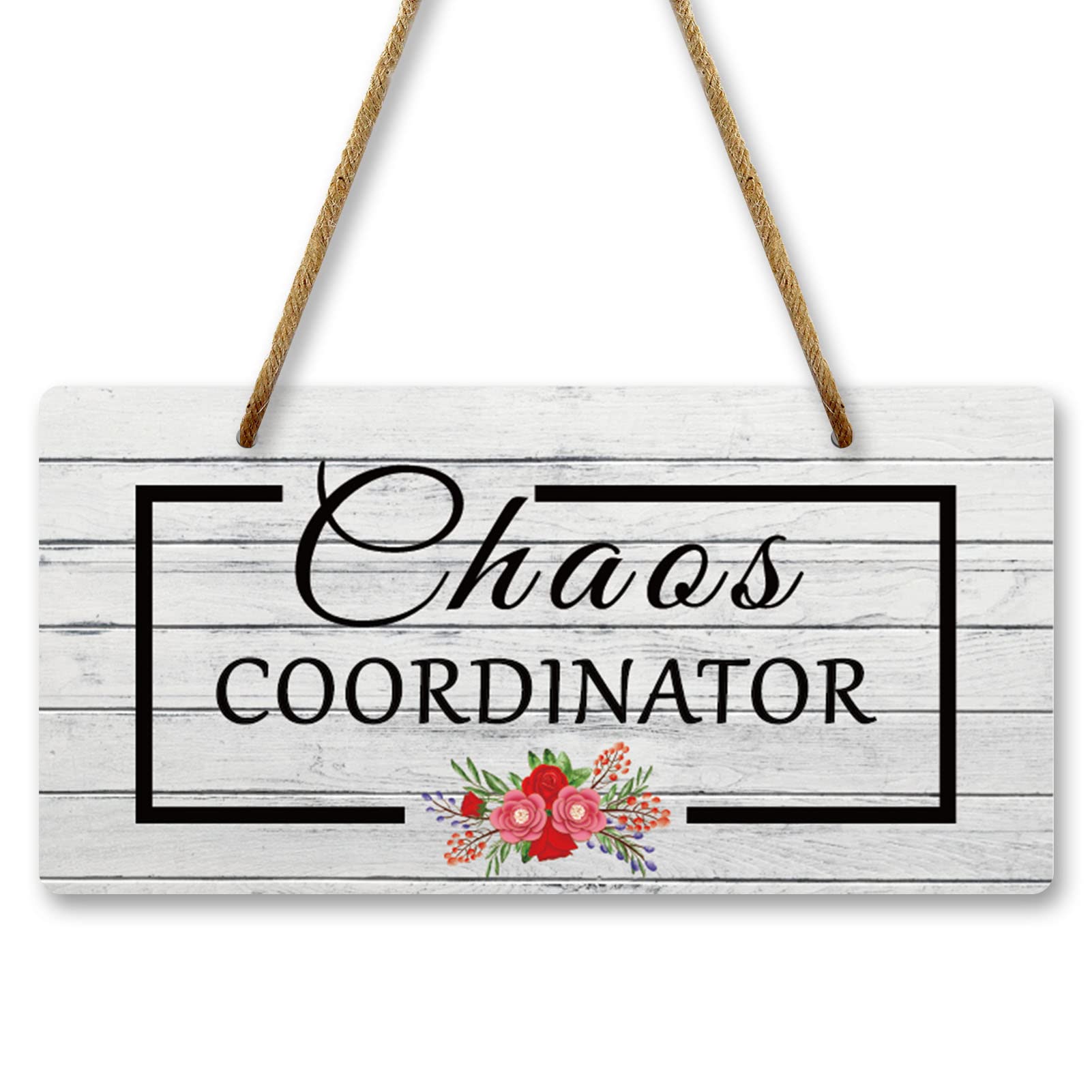 Chaos Coordinator Hanging Sign 10x5 Inch Home Plaque Gift for Women Boss Coworker Teacher Manager Wedding Planner Home Office Decor Entryway Decor for Wall Front Door House Double Sided Sign