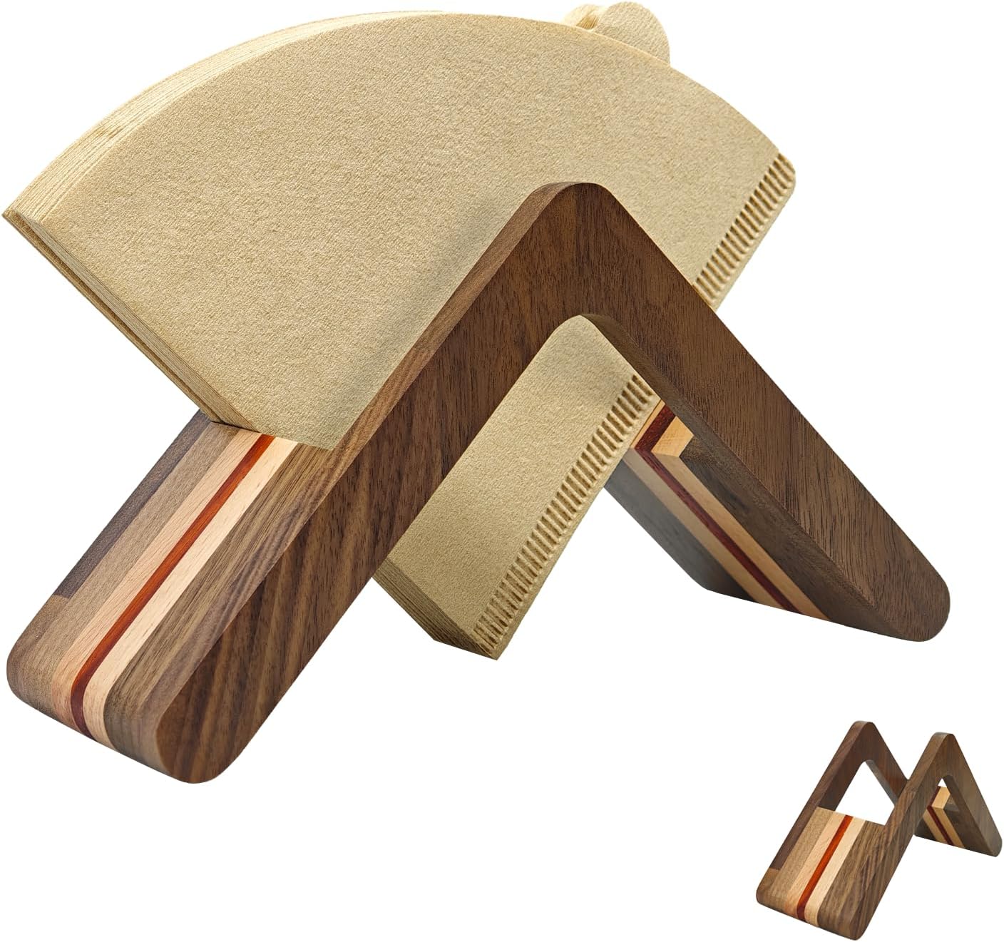 Wooden Coffee Filter Holder, #1#2#4 V60 Cone Coffee Filters Rose Wood Walnut Maple Coffee Paper Storage Rack, Modern and Stylish Design Coffee Accessories, Natural Colors, coffee Bar Decor