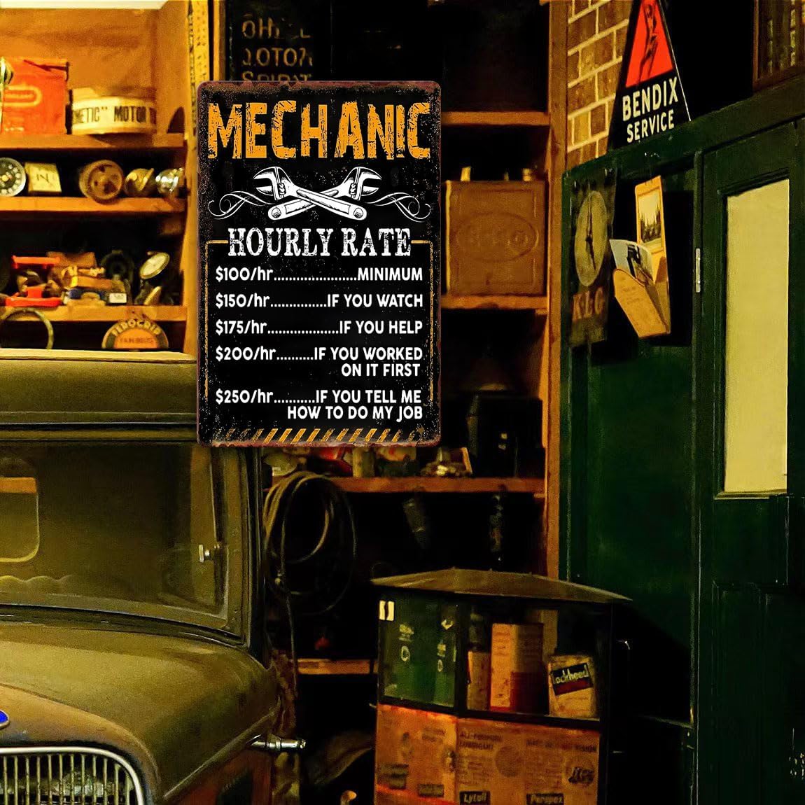 Funny Mechanic Shop Sign Mechanic Hourly Rate Metal Tin Sign Vintage Garage Shop Rates Signs Mechanical Garage Accessories Auto Garage Decor Tool Wall Art Signs 8 X 12 Inch - Image 7