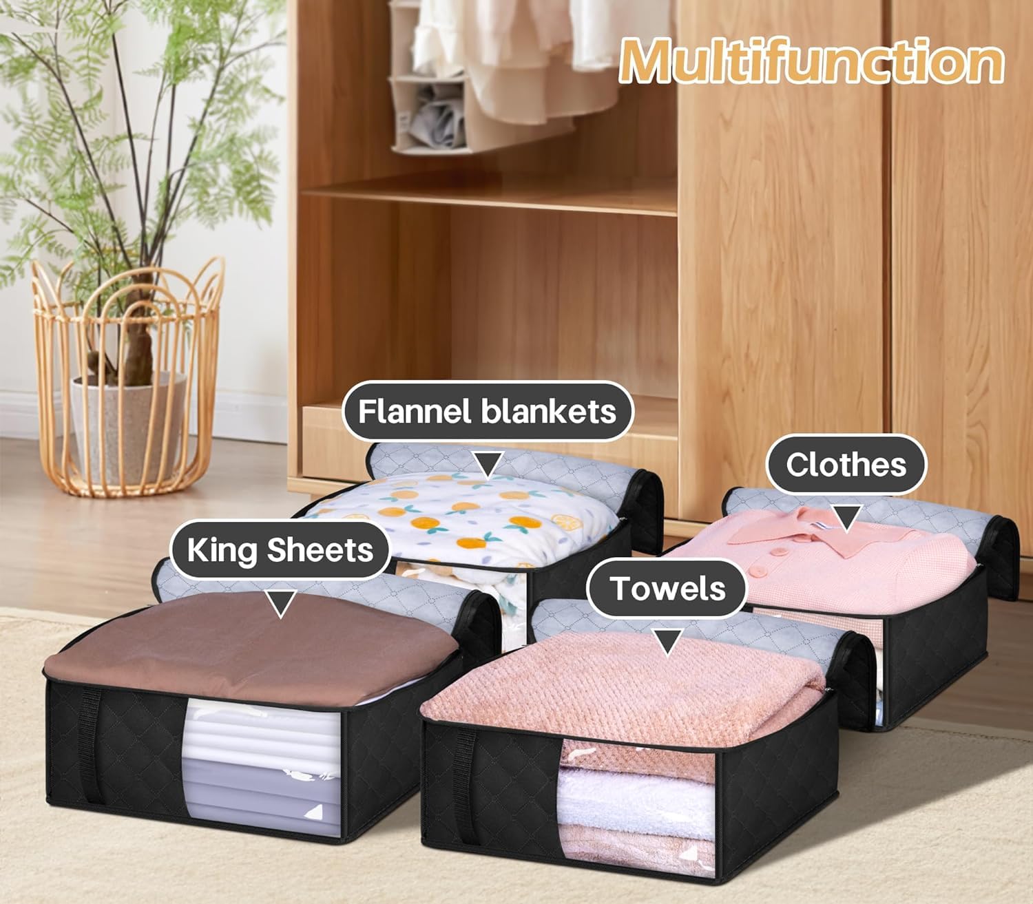 Organizer Per Lenzuola Yeahshion - Set Di 4 Borse Pieghevoli Per Biancheria | Grigio Per Letti King/Queen - Foto 11