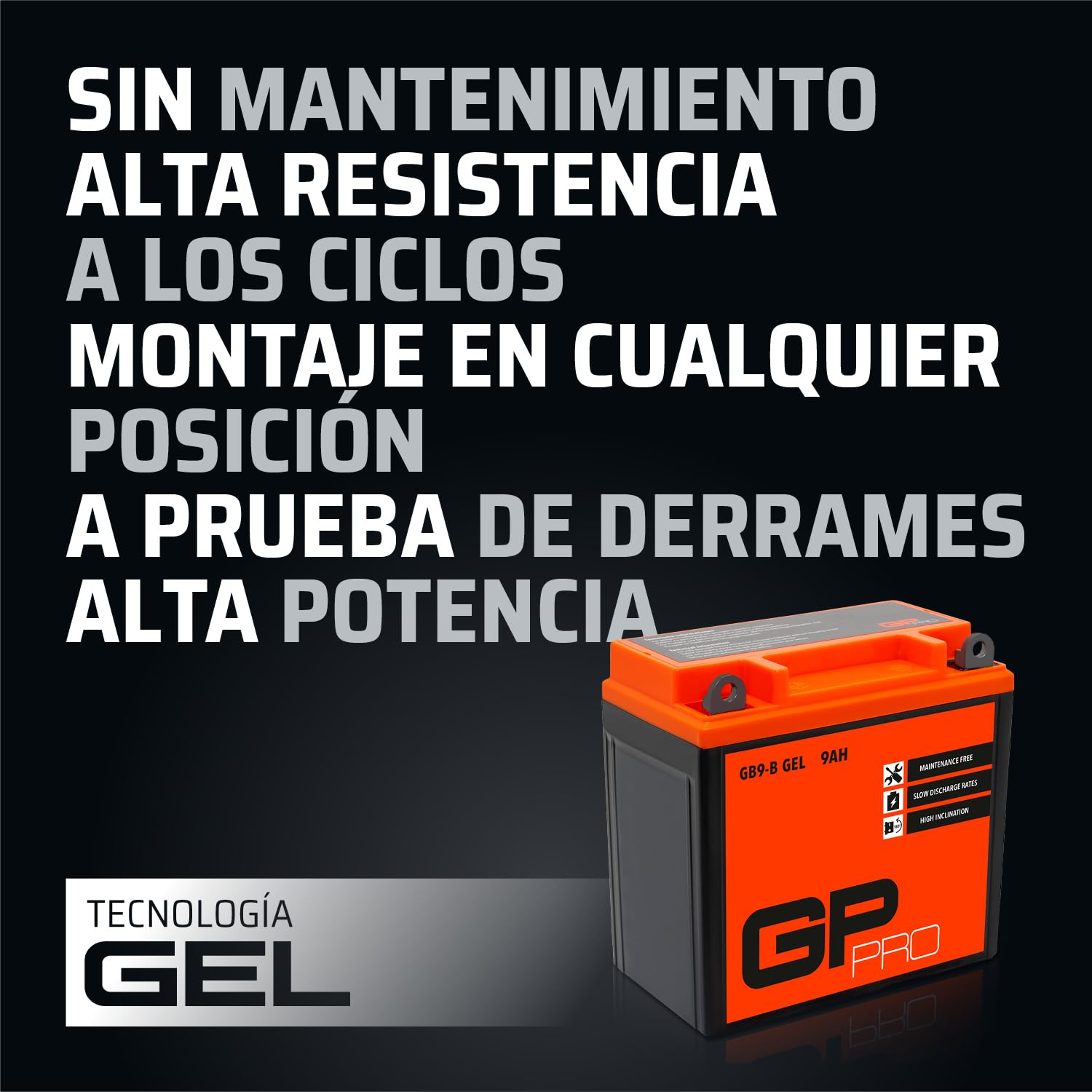GP-PRO GB9-B - Batería de arranque para scooter y motos, 12V, 9Ah, parecido a YB9-B / 50914, sin necesidad de mantenimiento
