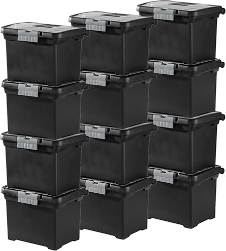 Miniatura 9 de Sterilite 18719004 - Caja de archivos portátil color negro con tapa de almacenamiento transparente y mango y pestillo de titanio paquete de 4