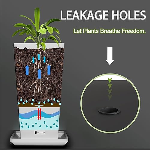 Miniatura 6 de Elevens Macetas blancas para exteriores de 28 pulgadas, modernas, cónicas, cuadradas, para interiores y exteriores, para puerta delantera, patio y