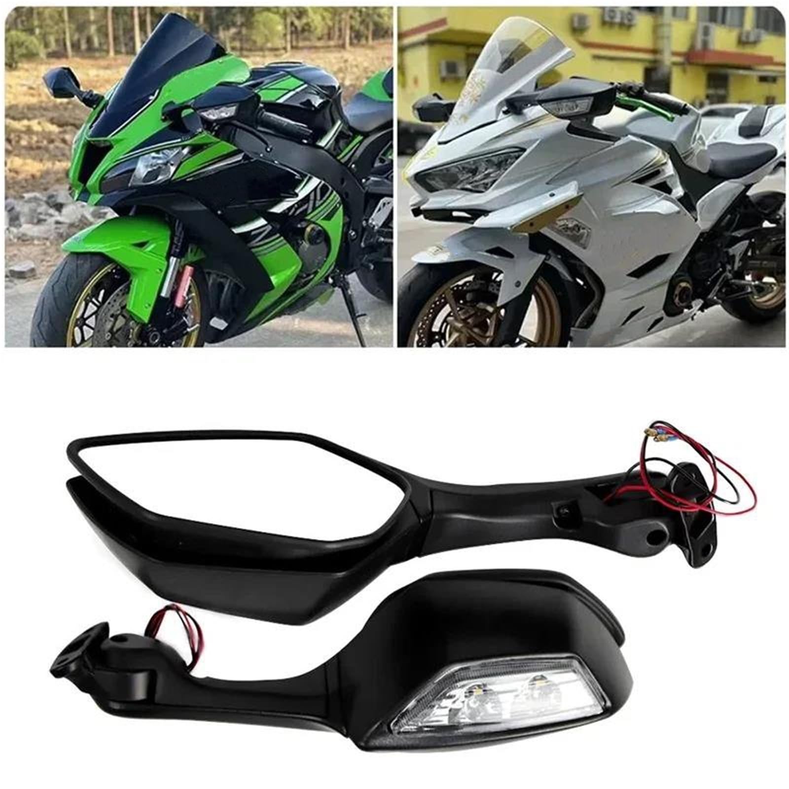 Specchietti laterali Specchietto Retrovisore Moto, Con Indicatore Direzione 12V, Adatto Per ZX10R Per YZF R1 R3 R6 R25