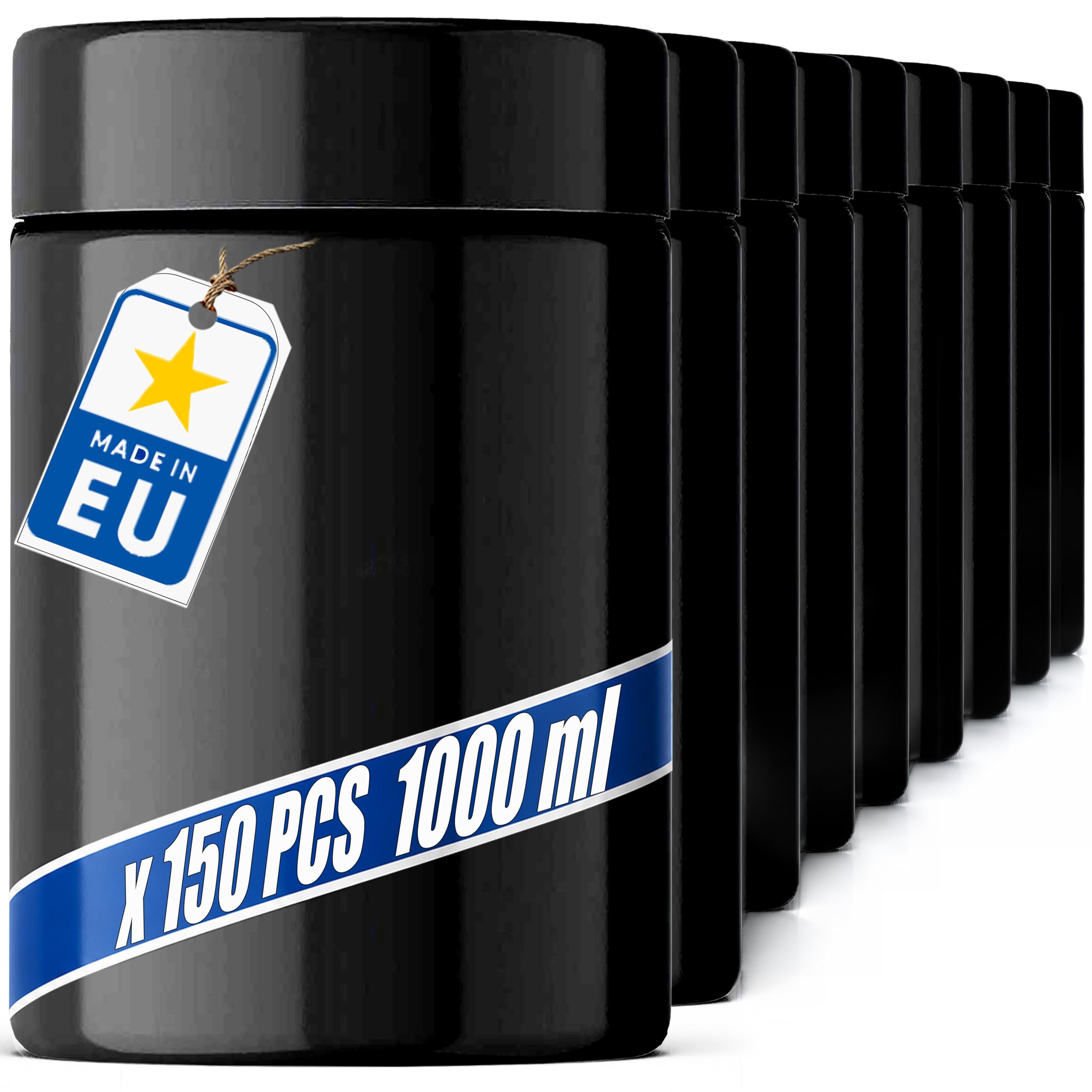POSH Barattoli ermetici, 150 x 1 l, in PET per uso alimentare, con coperchio a vite, contenitori in plastica opaca con coperchio, per caffè, tè, erbe, barattoli in plastica rotondi impilabili