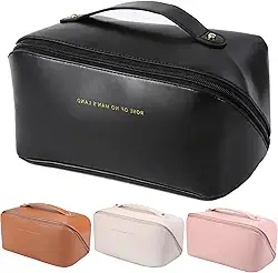 Necessaire Feminina Bolsa Cosmética Organizador Estojo de Maquiagem Grande Espaçosa Blogueira - Marca VIBRANT ® (Preta)
