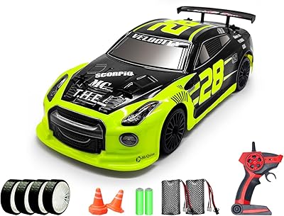 RACENT RC Drift Car 2.4Ghz 1:14 Scale RC Sport Racing Car for Adults Kids Boys Gifts 4WD RTR High Speed RC Vehicle with LED Light, All Batteries and Drifting Wheels + Racing Wheels(Green)