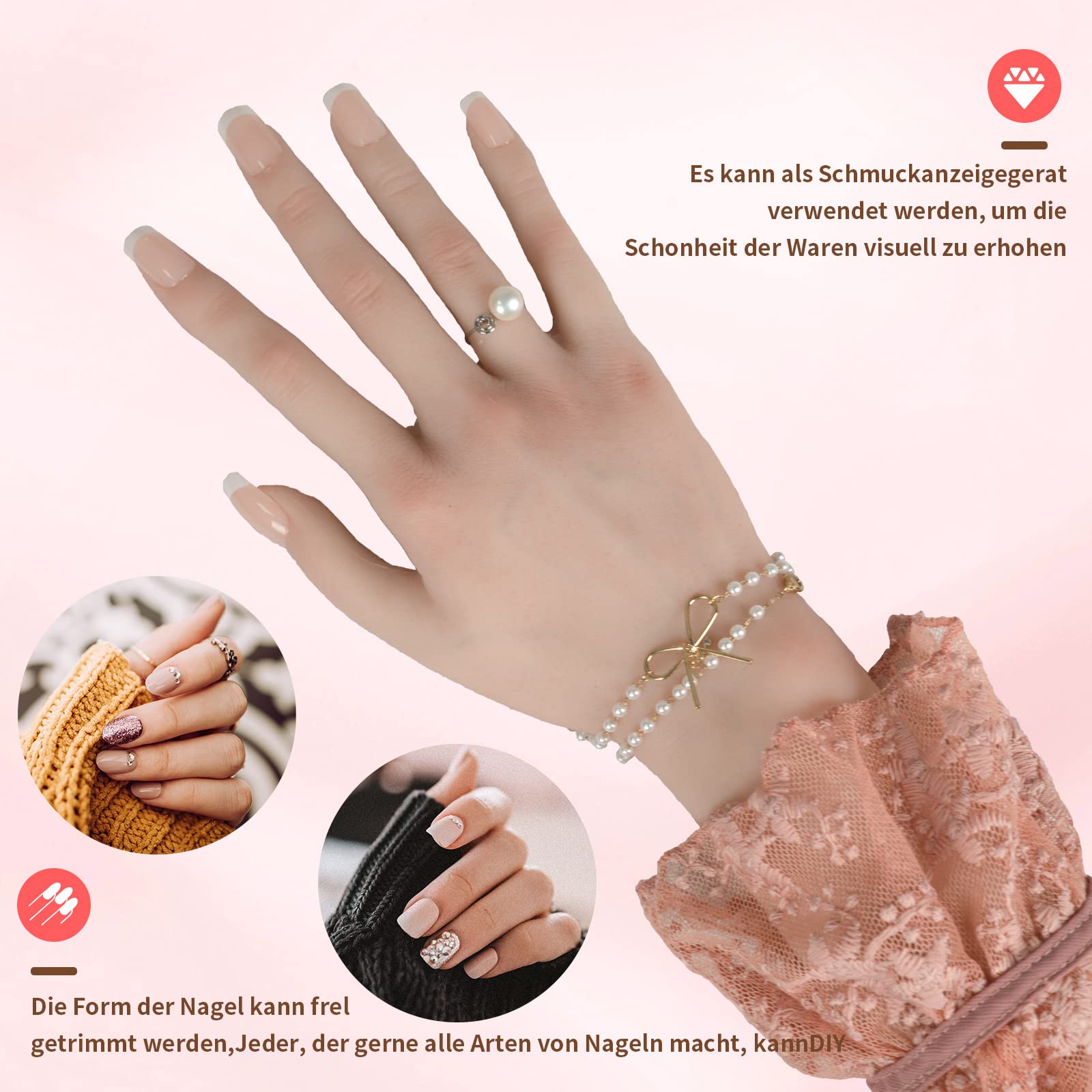 BodhiTCM Silikon Handmodell – Realistische Damenhand Für Schmuck, Nagelkunst & Fotografie (rechte Hand)