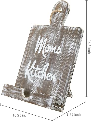 Miniatura 6 de MyGift Soporte para libros de cocina de madera, tabla de cortar de madera quemada, soporte rústico para libros de cocina con acento de metal