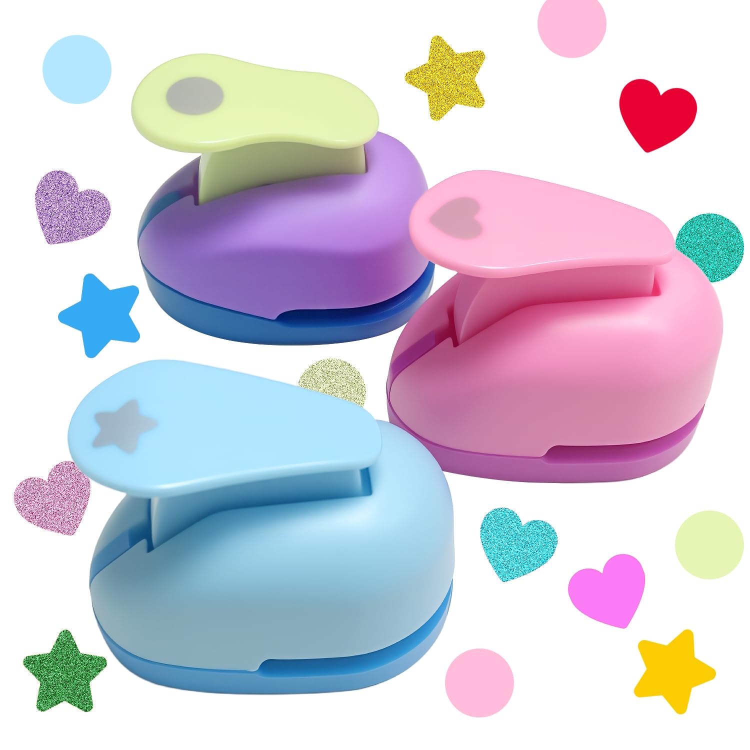 3 Piece Paper Punches for Crafts Set, Star Heart Circle Punch Kit, Paper Punch for Scrapbooking DIY Decorative Bookmarks Greeting Cards Album Crafts