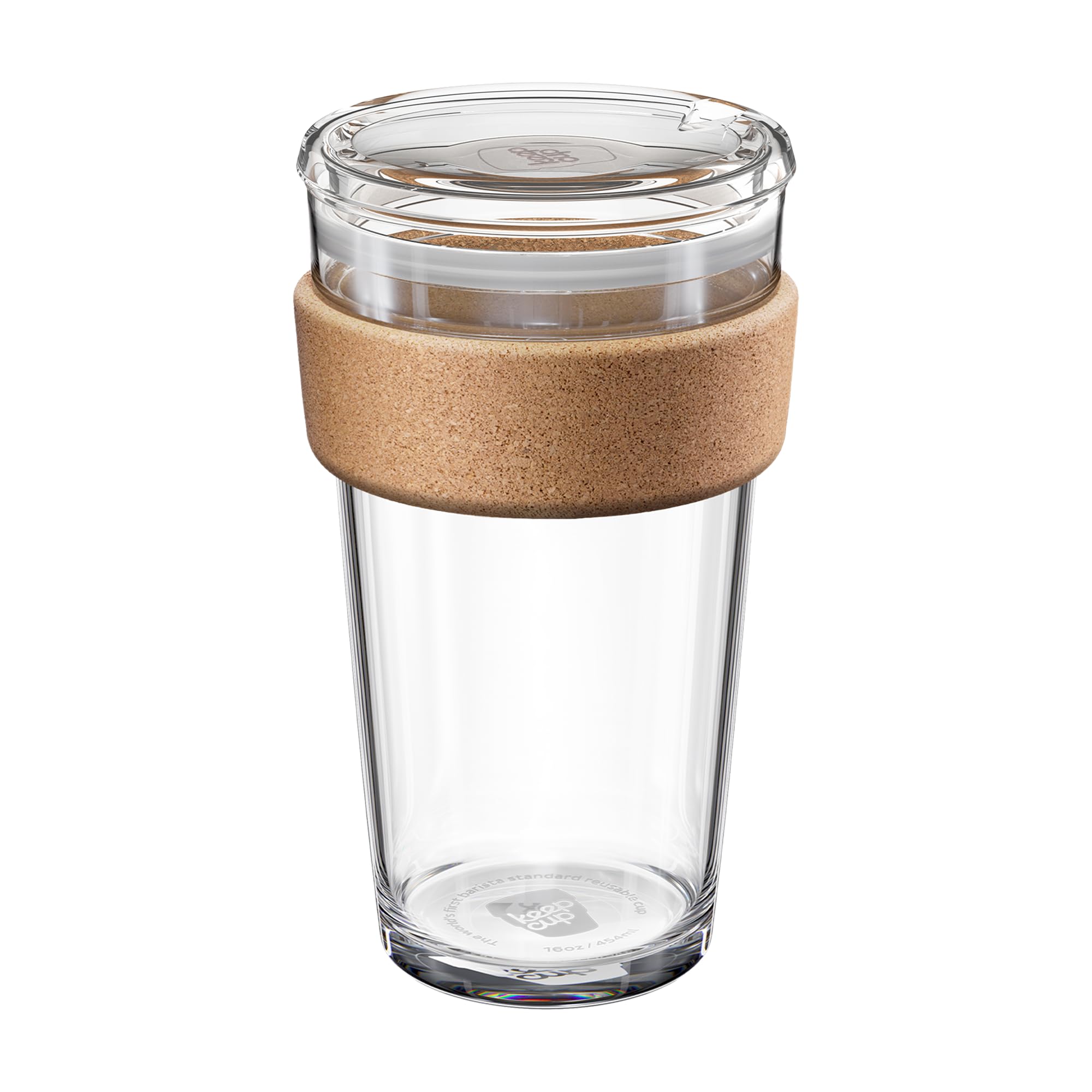 KeepCup Brew Cork Quicksip - 16oz/454ml Tempered Glass Reusable Coffee Cup/Travel Mug, Natural Cork Band with Clear Spill Proof Lid