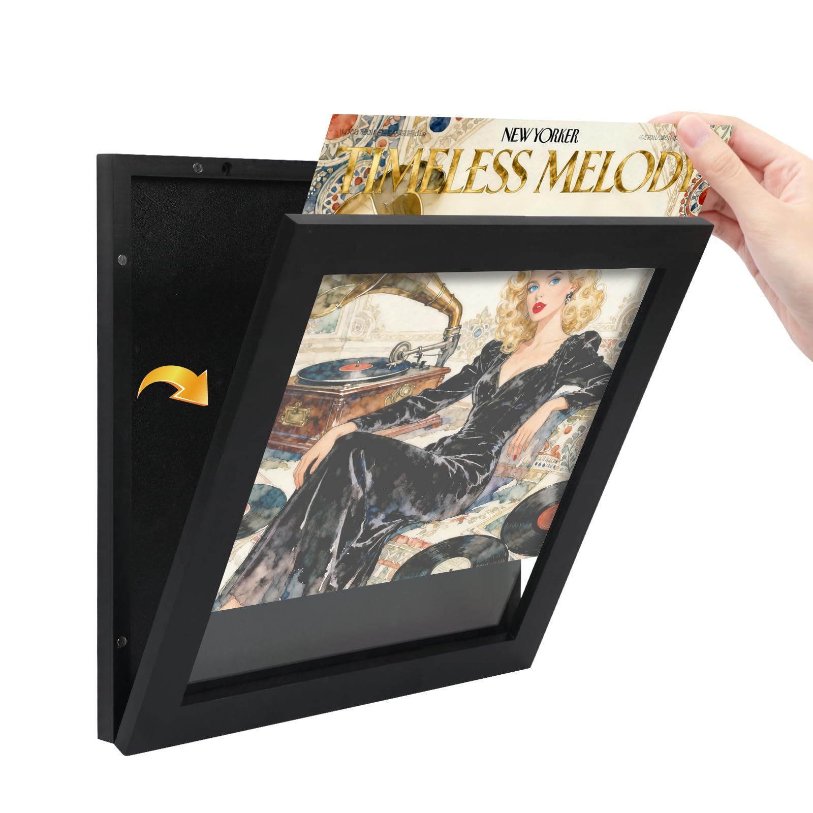 FramePro Cornice per dischi in vinile con 2 tappetini a doppia faccia (nero su oro), cornici