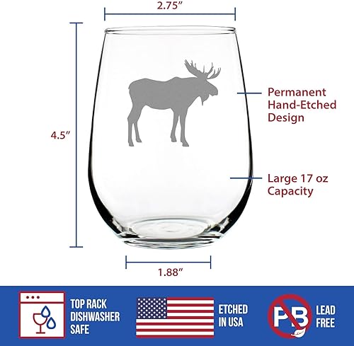 Miniatura 5 de Moose Silhouette - Stemless Wine Glass - Cabin Themed Gifts or Rustic Decor - Large 17 Ounce