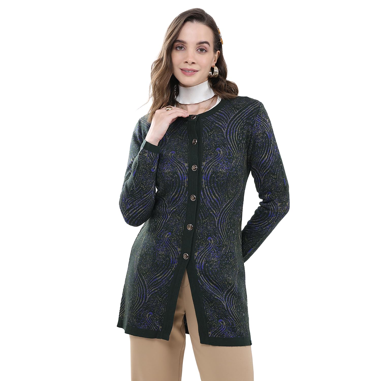 monte carlo Women's Regular Fit Cardigan | Self Design Pattern | Button Closure with Full Sleeve Round Neck Winter Cardigan for Womens-picture-20