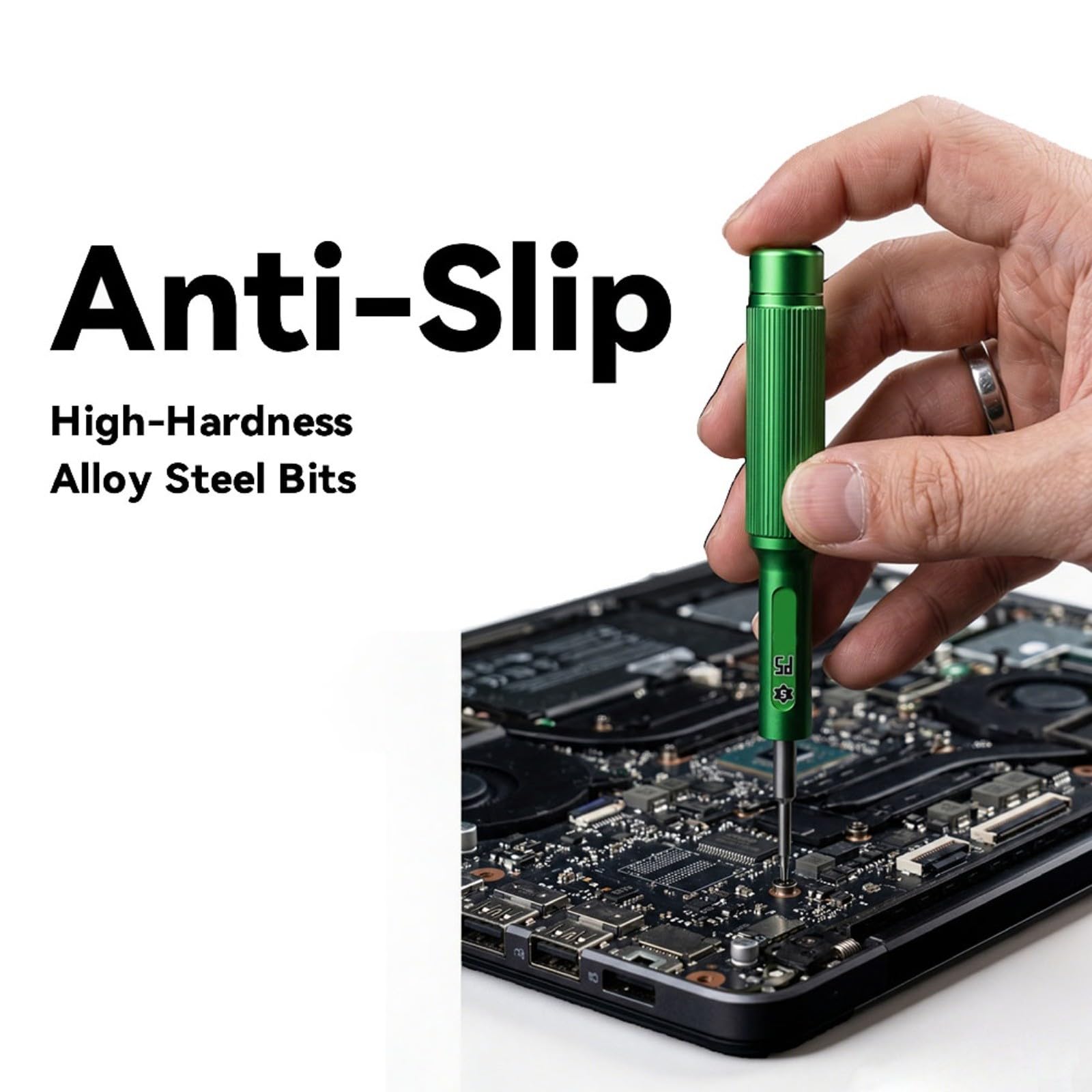 SD95 - Set di cacciaviti da 8 pezzi con impugnatura a cuscinetto, punte di precisione per Torx T5/T6, P5/P8, triangolo 3.0/4.0, strumento di riparazione per cellulare, laptop, con scatola di