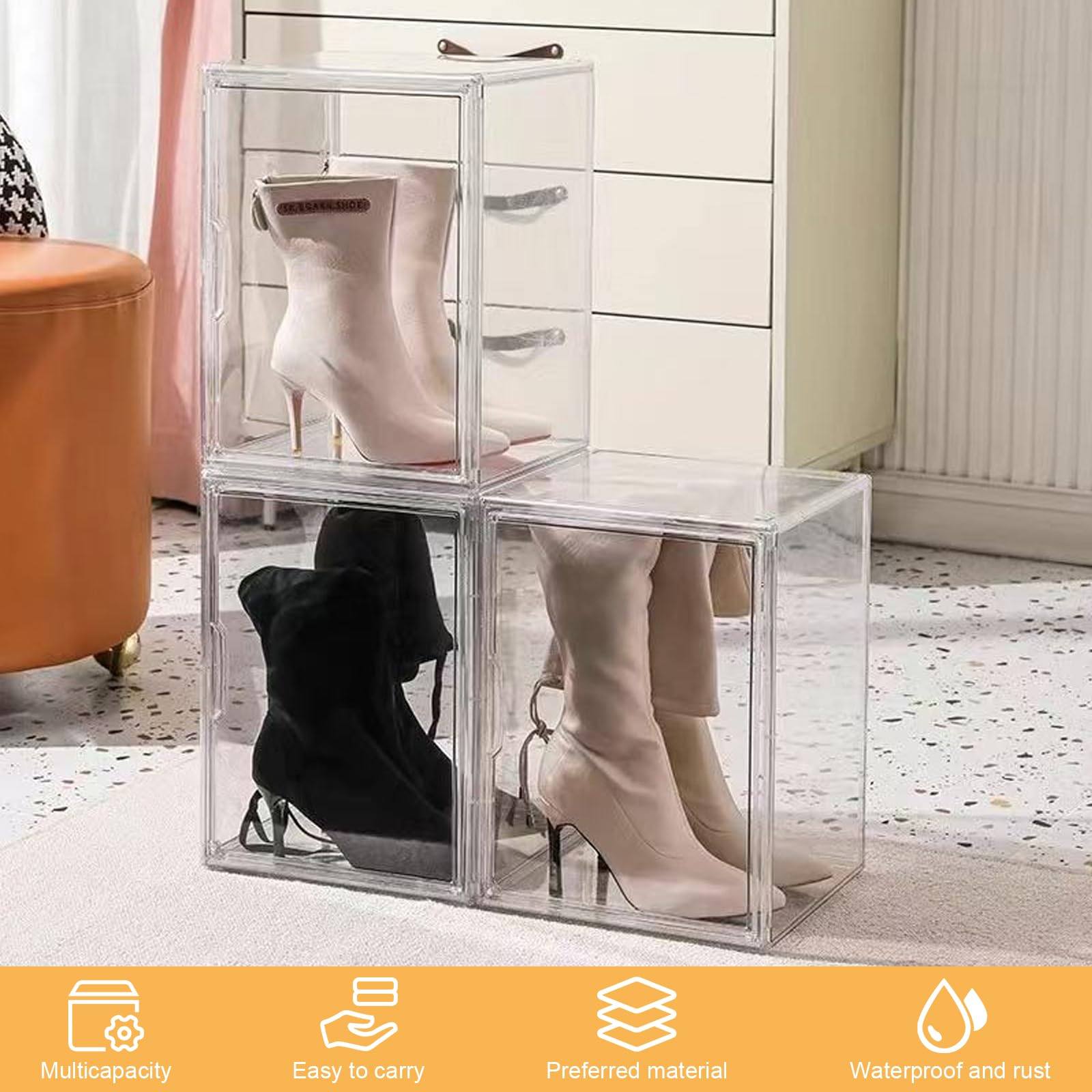 Transparente Schuhkartons mit magnetischer Tür, 40x25x30cm staubdichte, durchsichtige stapelbare Puppenvitrine aus Kunststoff, große Figuren Sammlerstücke Vitrinenschutz Organizer (2, 40x25x30cm)