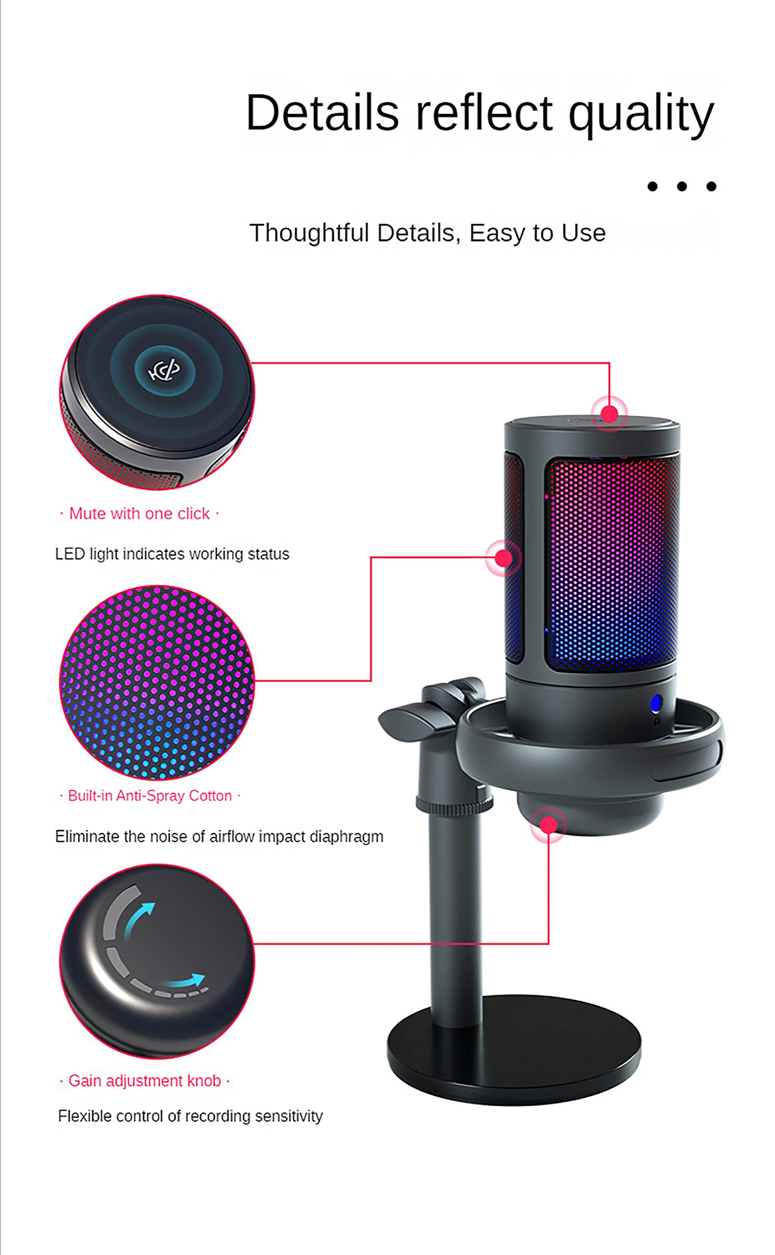 Microfono a Condensatore USB, Microfono a Disco Per Giochi E-sport RGB, Adatto Per La Registrazione Di Doppiaggio, Registrazione Di Trucchi Di Bellezza, Giochi Di E-sport