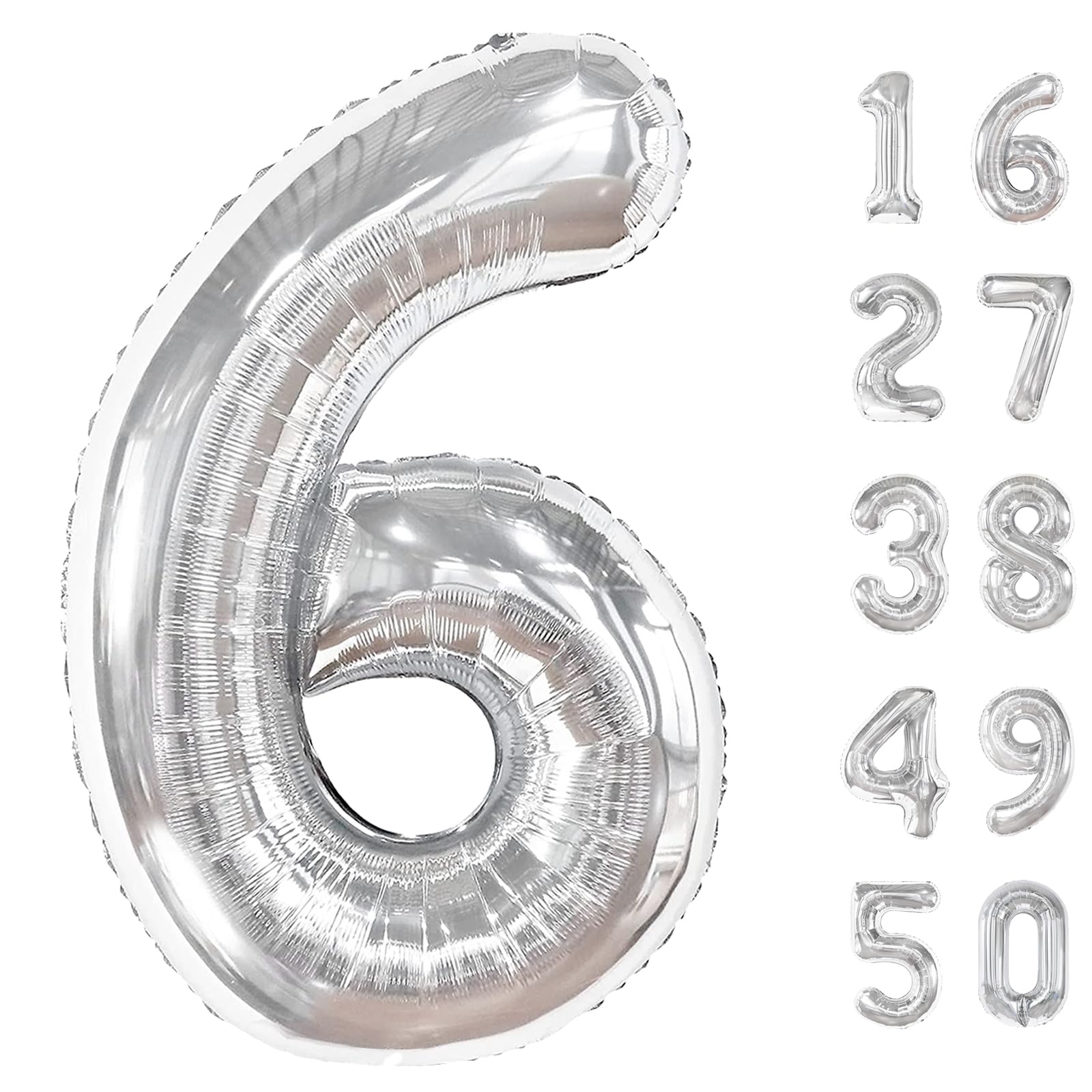40 Inch Silver 6 Number Balloons Giant number balloons 6 Foil Mylar Helium Large Digital Balloon Gold Birthday Numbers Jumbo Balloons 16th or 61st