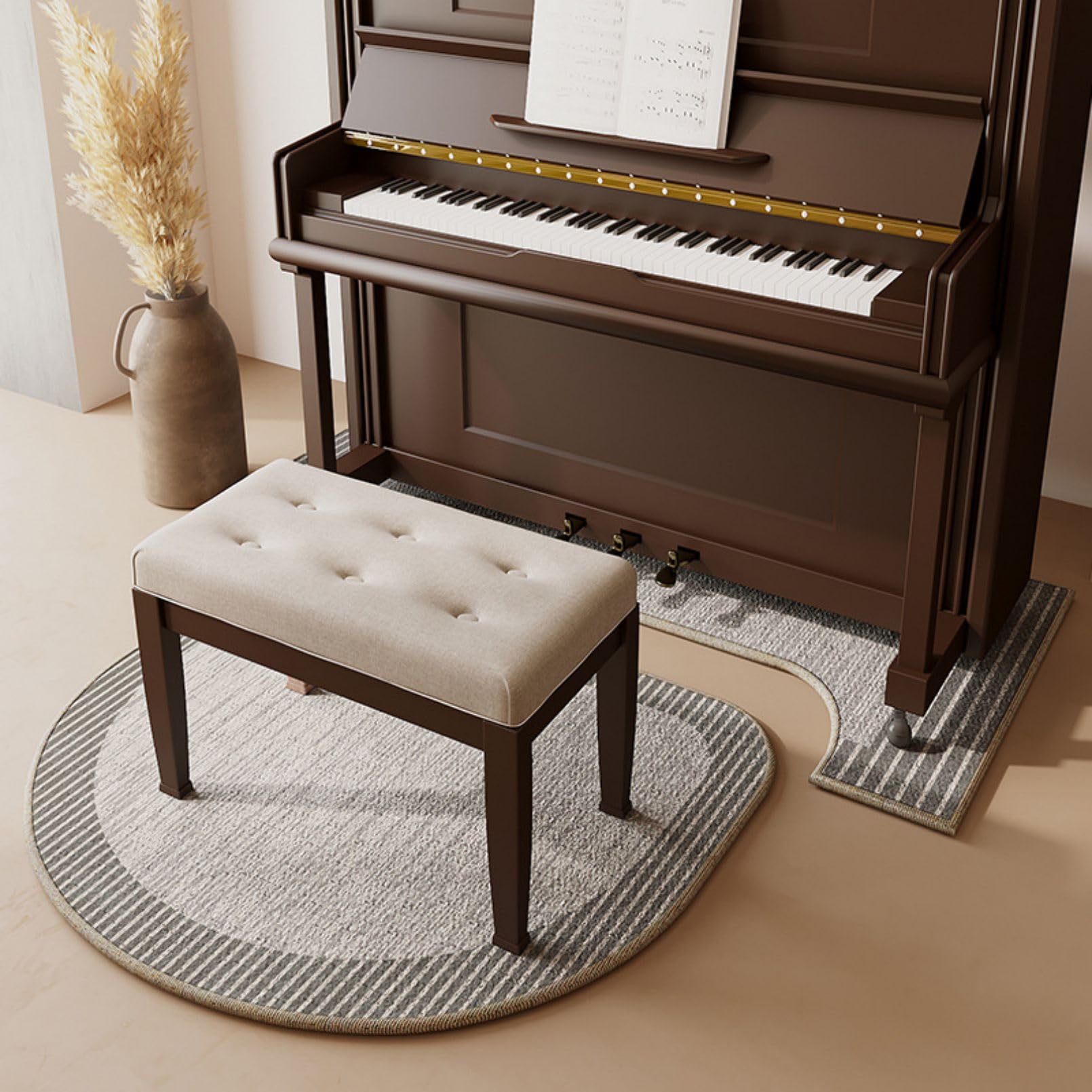 Tappetino antiscivolo per pianoforte, protezione del pavimento, isolamento acustico e antivibrazione, 70 x 160 cm + 110 x 110 cm, ideale per uso domestico e studio e design elegante
