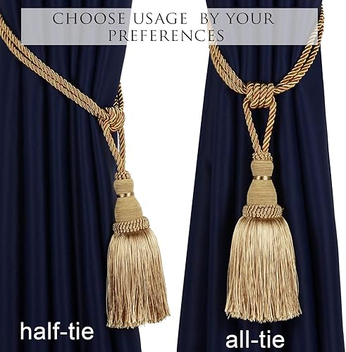 Miniatura 3 de BEL AVENIR Paquete de 2 alzapaños de cortina con borlas, cuerdas hechas a mano, sujetadores para el hogar, oficina, hotel, decoración (dorado)