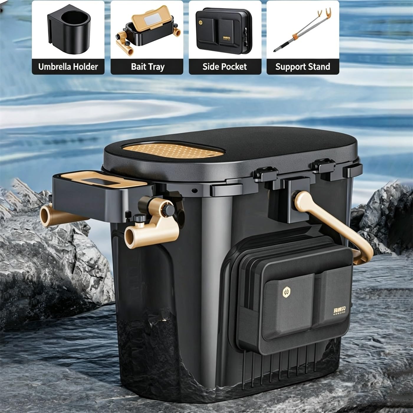 Secchio pesca portatile sedile scatola conservazione pesci attrezzi pesca | Corpo PP rinforzato portata 300lbs piatto esche girevole accessori completi 30L