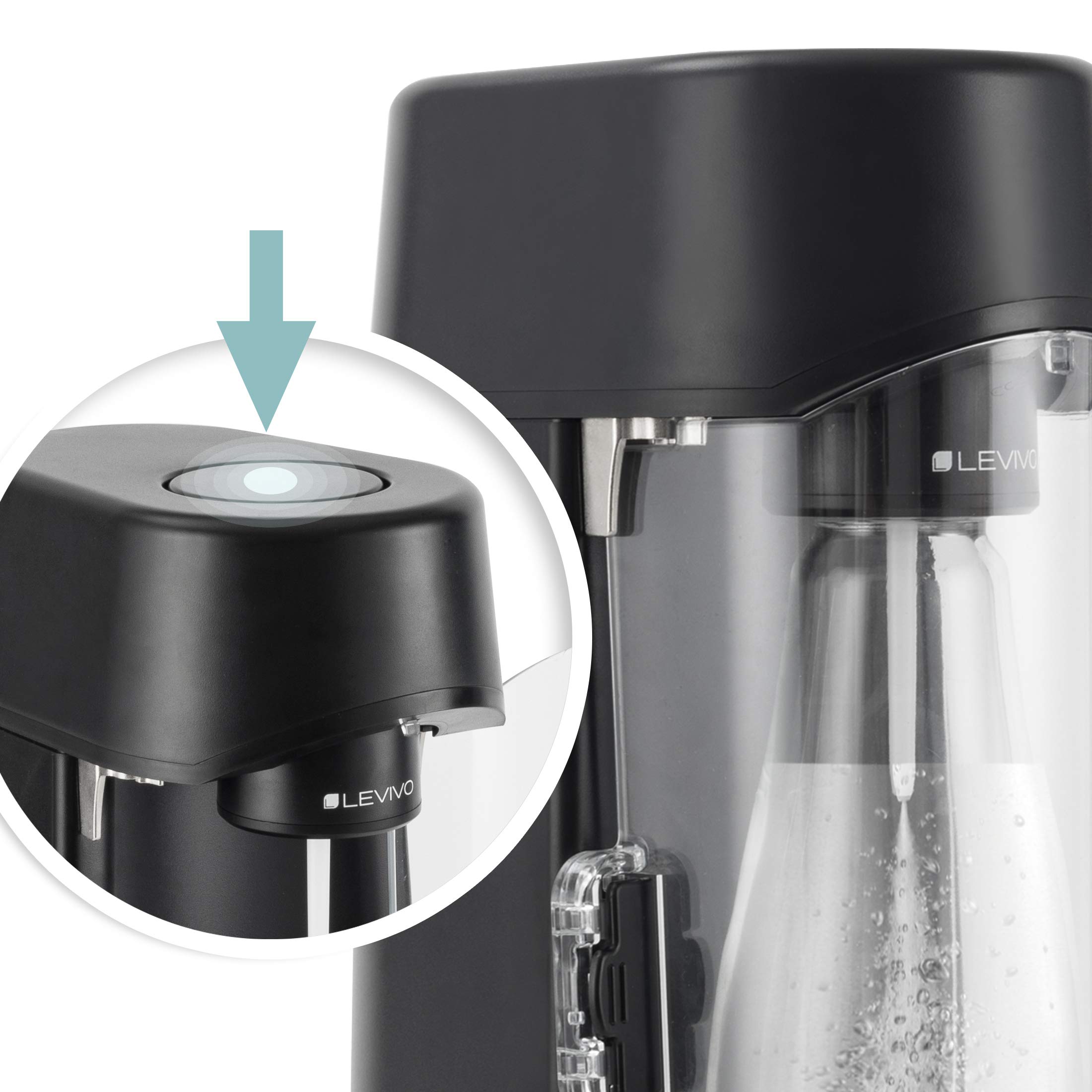 Levivo Gasificadora WATER incl. botella de vidrio y cilindro de CO2, apta para todos los cilindros de CO2 de 0,6 l y 1,2 l, se acabó cargar botellas, Negro Antracita — view 5