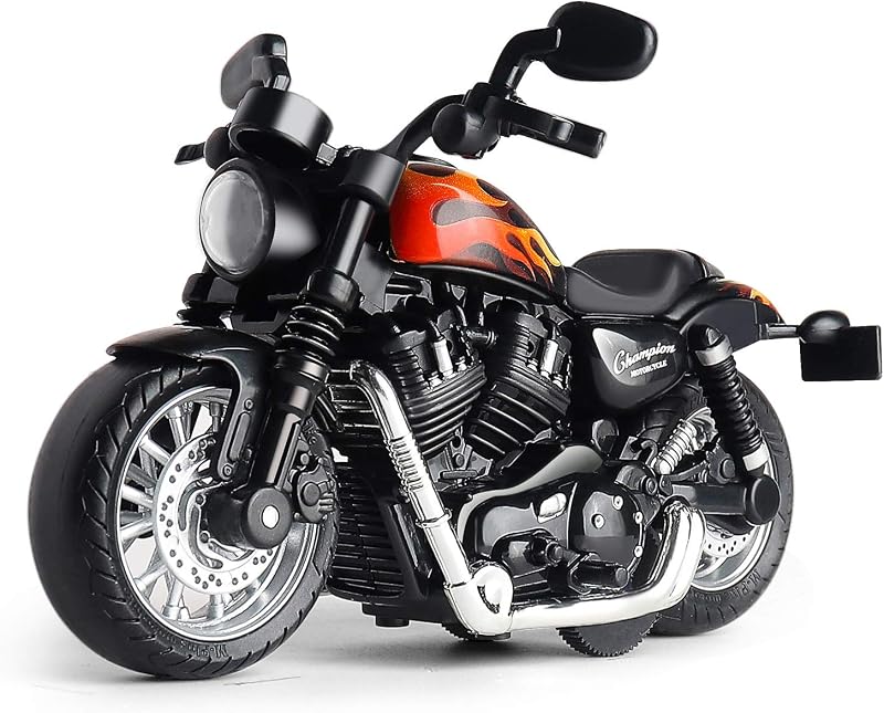 Toy Motorcycle, Pull Back Moto Bike Toy with Sound and Light | 1:14 Mini Alloy Motorcycle Toys for Kids Boys Age 3-9, Gift for Kid, Teenager and Adult (Black)