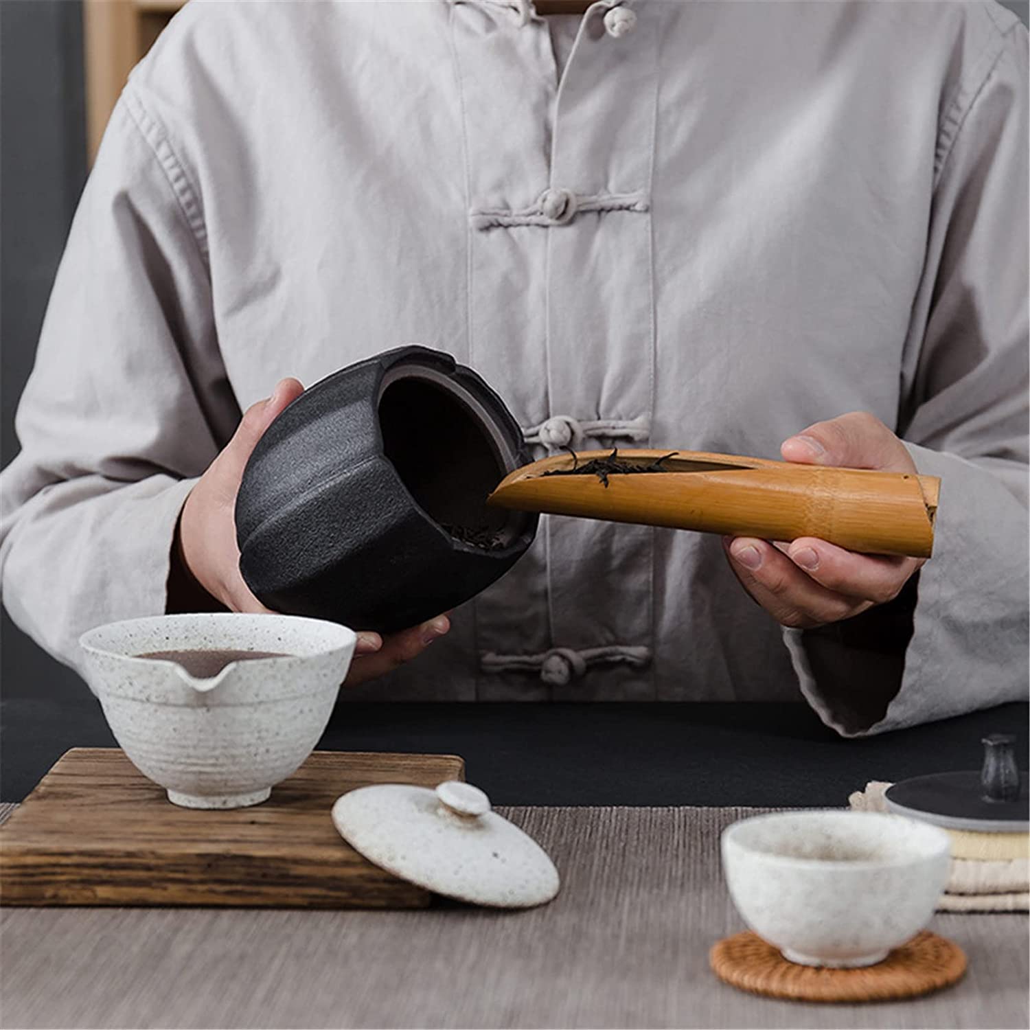 Teedose, Teedose aus Keramik, Einmachgläser, Vorratsdosen for Lebensmittel in der Küche, grobe Keramik-Teedose for die(Noir)