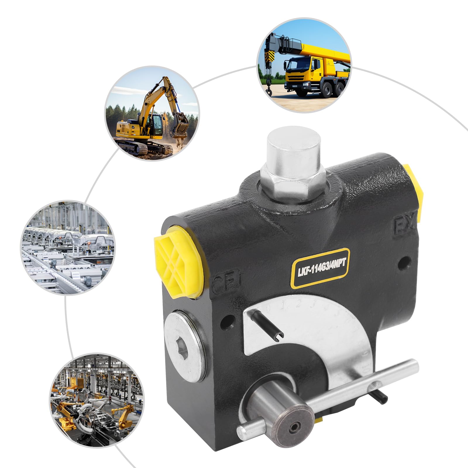 Valvola di controllo del flusso regolabile idraulico,Valvola di controllo idraulica,0-30 GPM, 3000 PSI, 3/4" NPT, modello LKF-114,Per trattori piccoli,Trattore carica,Spaccalegna