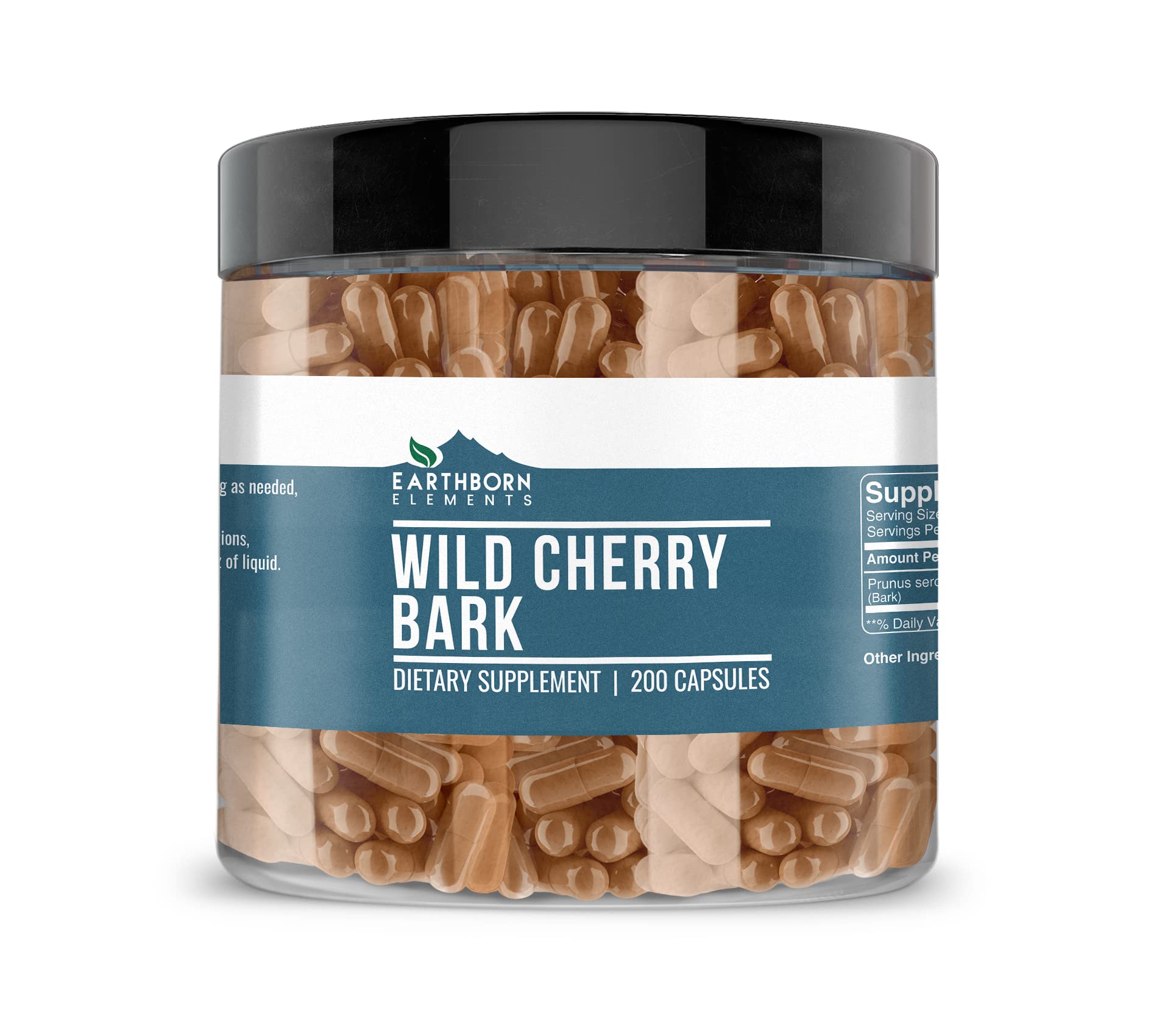 Earthborn Elements Wild Cherry Bark 200 Capsules, Pure & Undiluted, No Additives 200 Count (Pack of 1)