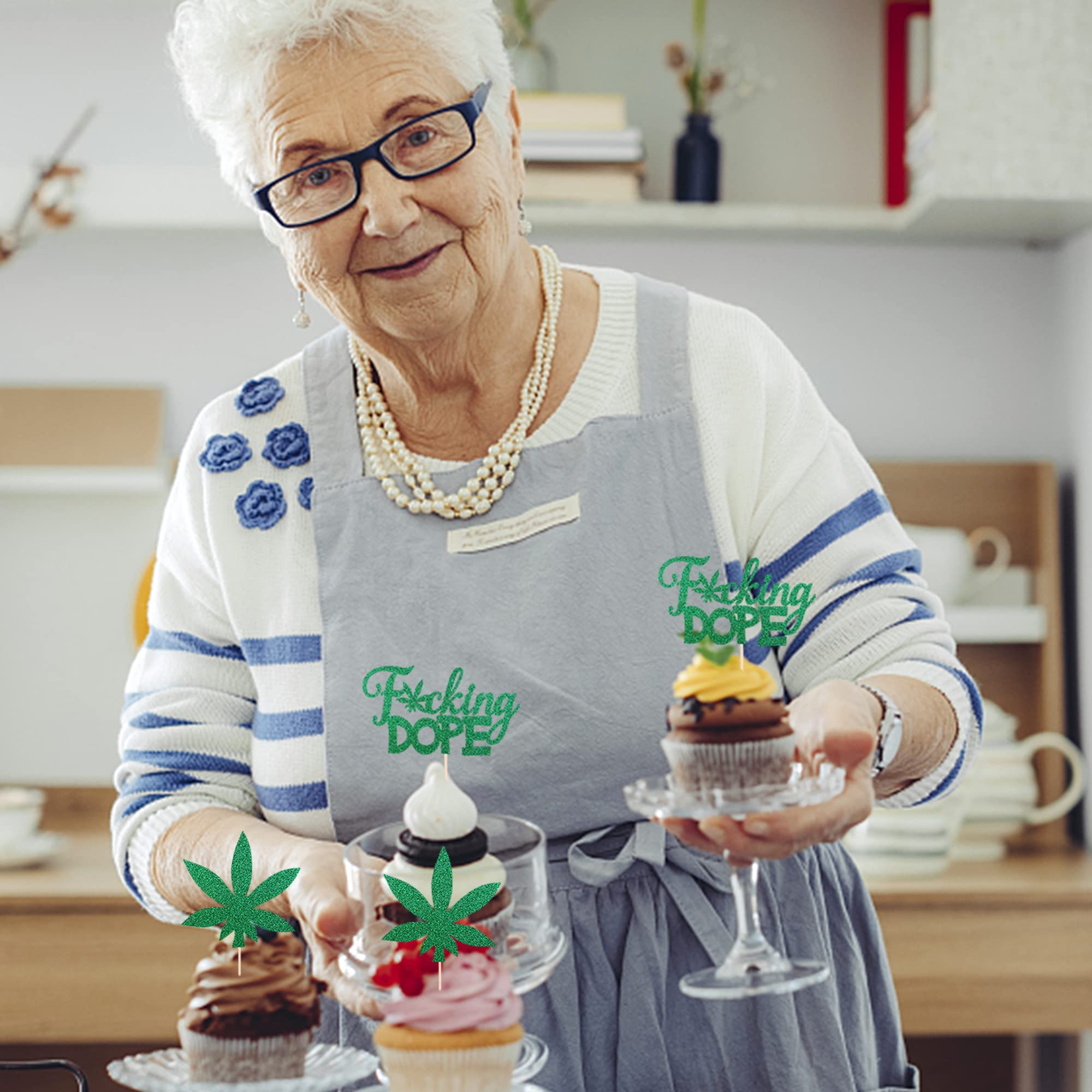26 & Dope Birthday Cake Topper - 420 Themed, Marijuana Decor, Glitter Design (Black) - View #10