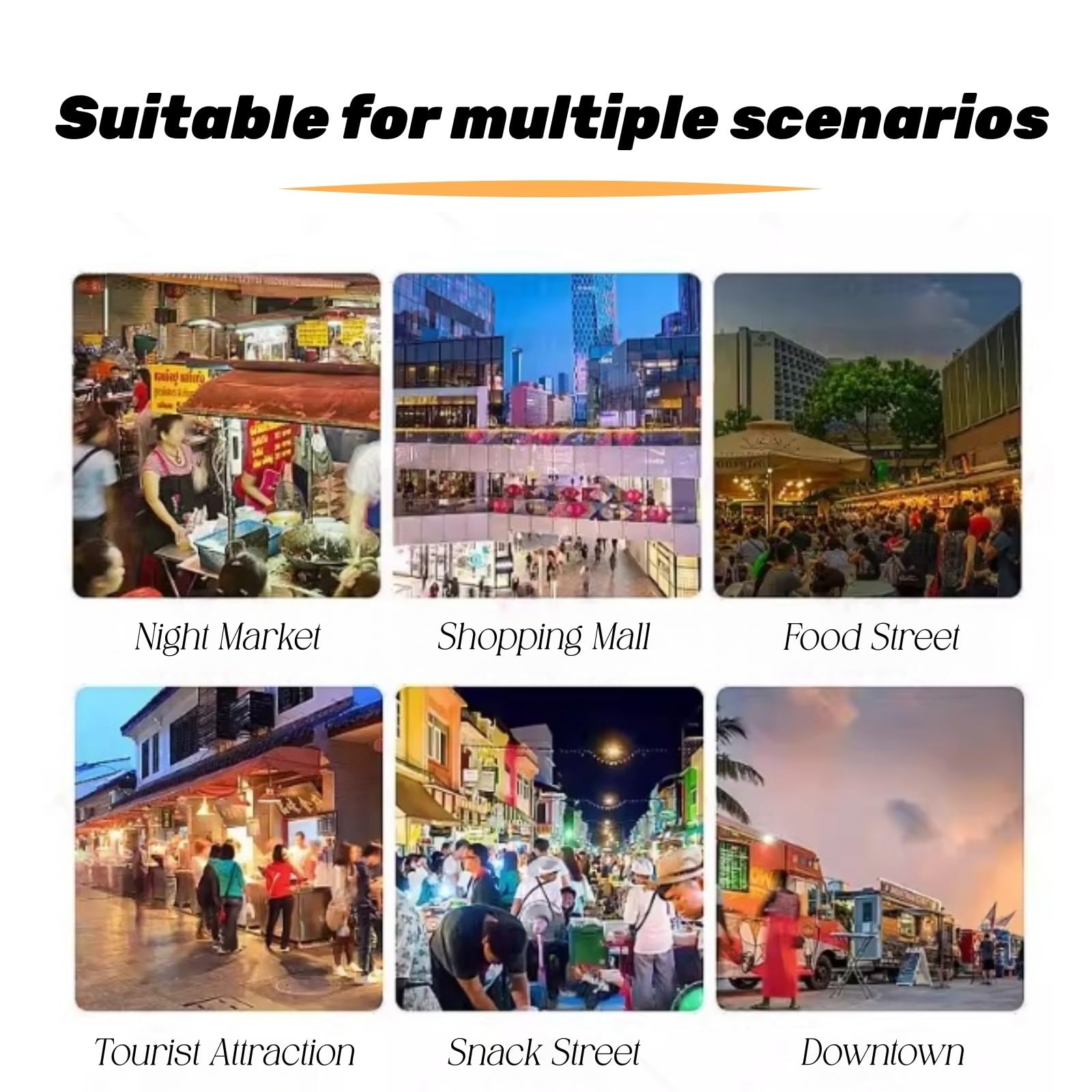 Carrito de empuje de estilo abierto con gran pantalla de encimera, ideal para puestos de mercado y eventos al aire libre