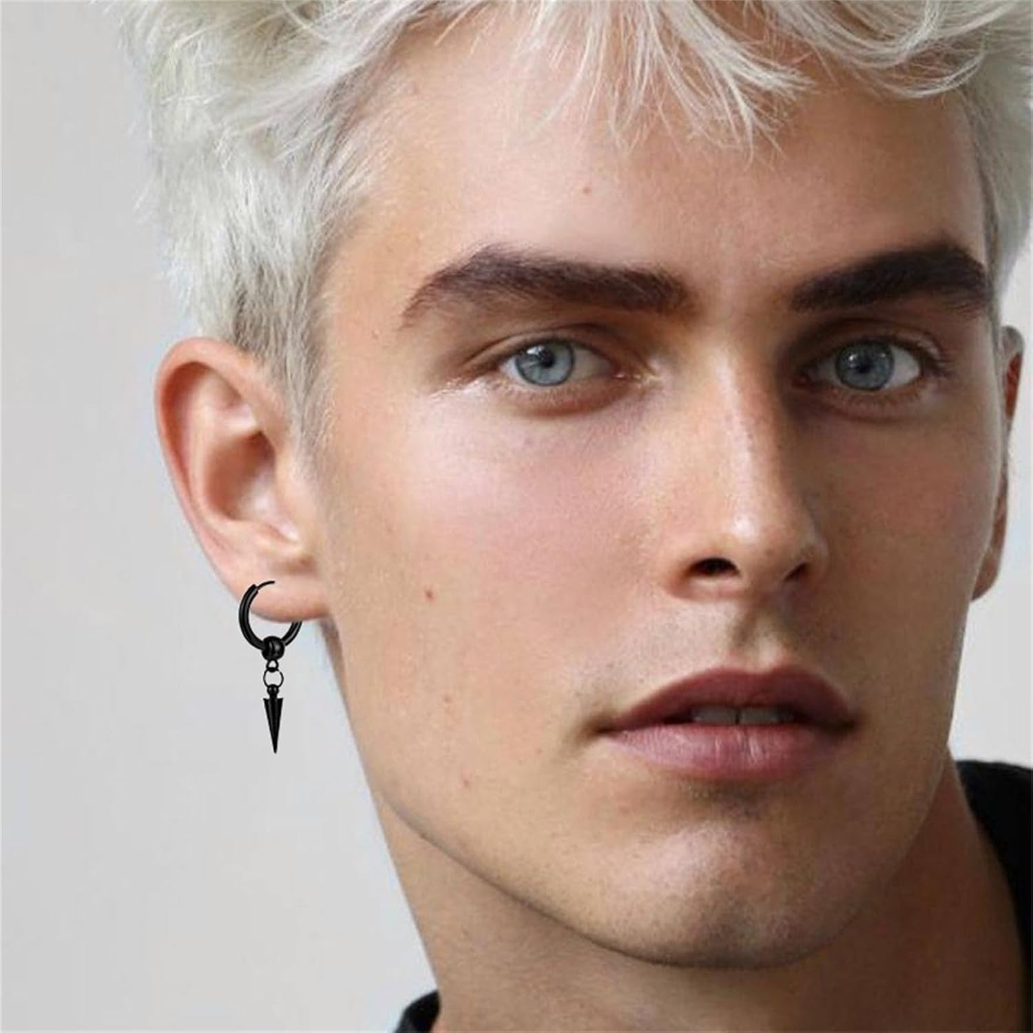 MALOYANVE Titanium Steel Cross Hoop Earrings Punk Cool Minimalist Cross Dangling Hanging Dangle Drop Huggie Hinged Hoop Cross Earrings for Men Women Gothic Jewelry (Black Spike) - Image 2