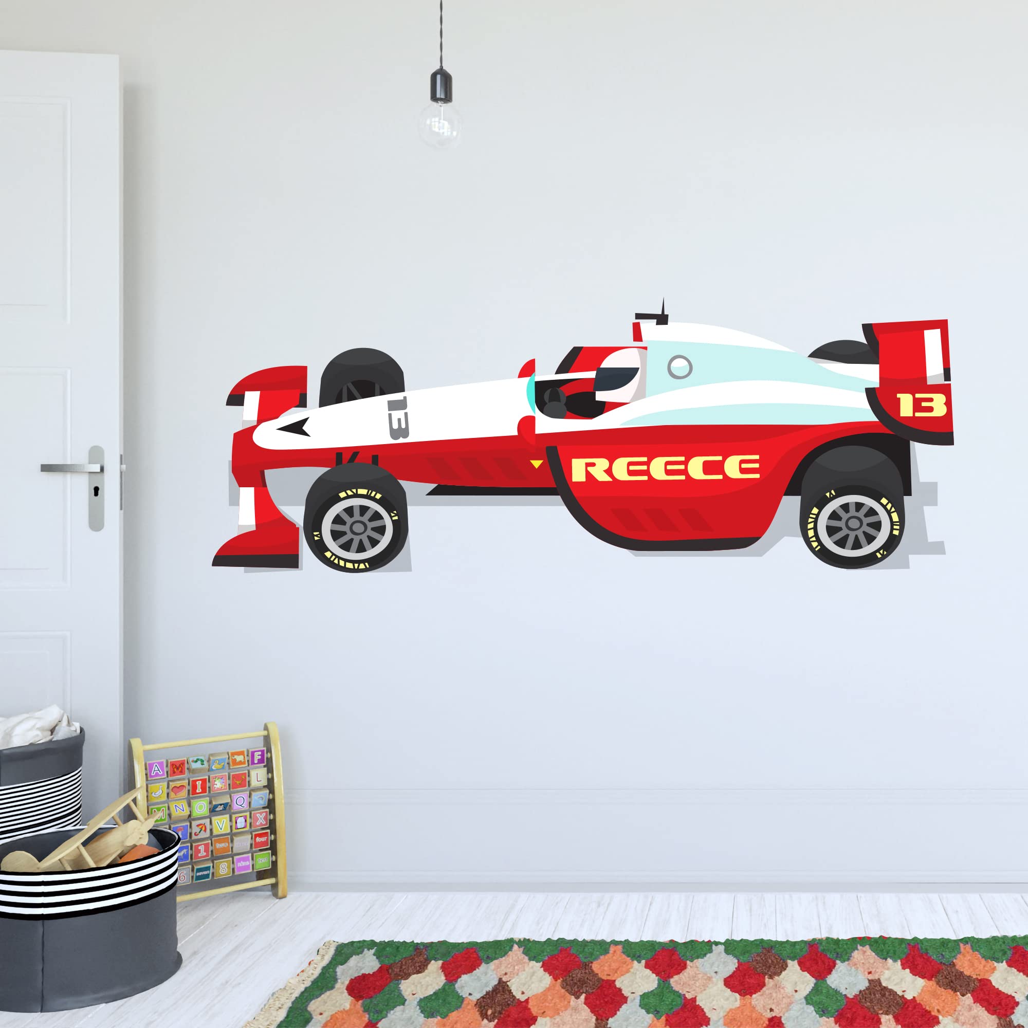 Racing Wall Sticker - Race Car Personalised Name and Number Sports Car Wall Art (180cm Width x 70cm Height)
