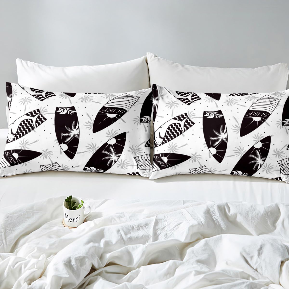 Manfei Summer Beach Duvet Cover Set Double Size, Black White Surfboards Comforter Cover with 2 Pillowcases - Image 4