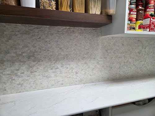 Miniatura 2 de 1 - Lámina de azulejos de conchas de perla para despegar y pegar, protector contra salpicaduras adhesivo para cocina, baño, dormitorio (30 cm X 30