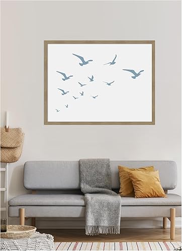 Miniatura 4 de Kate and Laurel Jolly and Dash - Lienzo enmarcado para pared, diseño de gaviotas, fondo blanco, 42 x 32 pulgadas, marco de moca a rayas de grano de