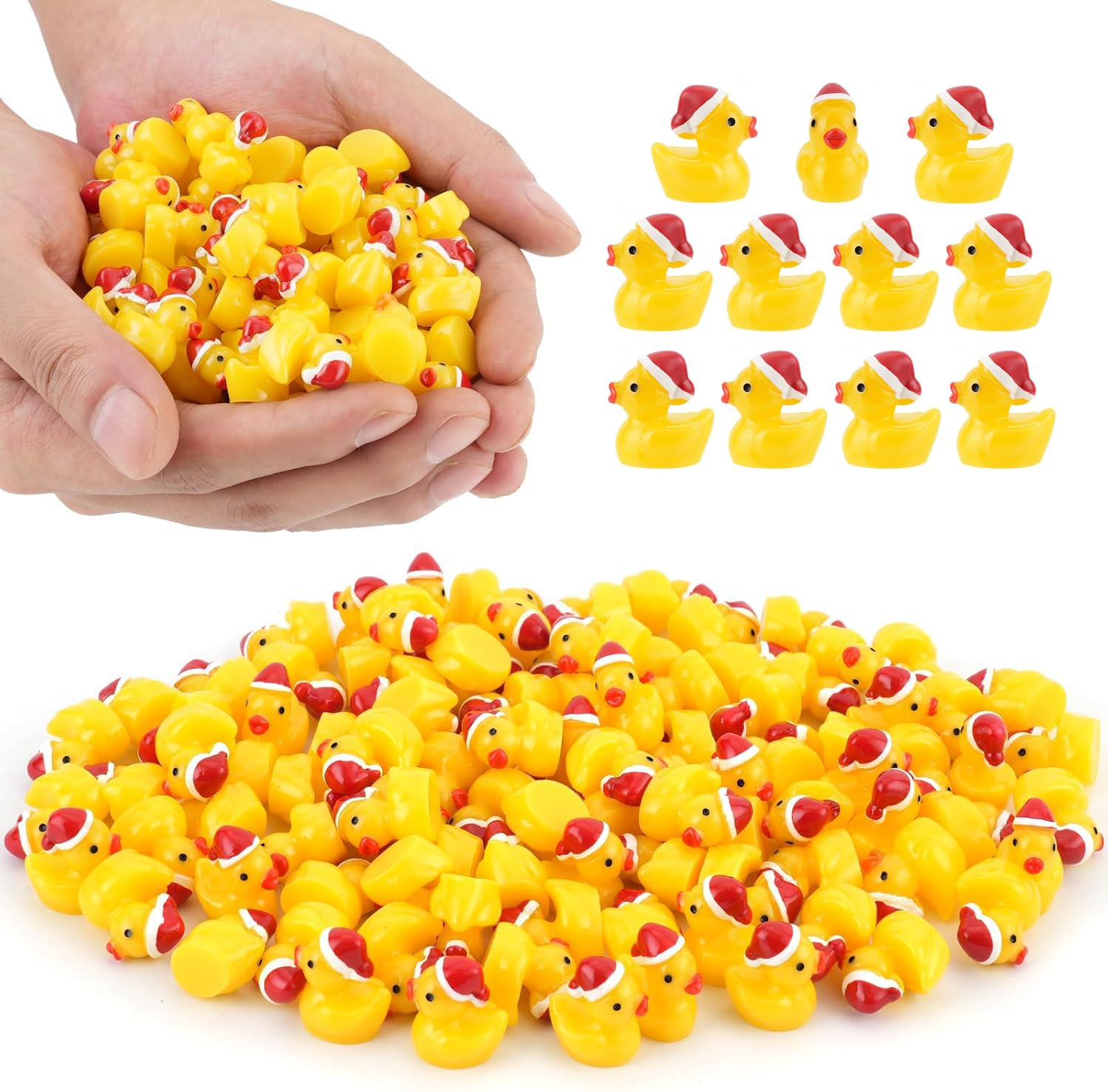 kapeiluo 100Pcs Mini Resin Ducks, Tiny Christmas Ducks Miniature Duck Figures Ornament for Craft, Dollhouse, Garden Decoration, Home Decorations Christmas Party Favors Gift